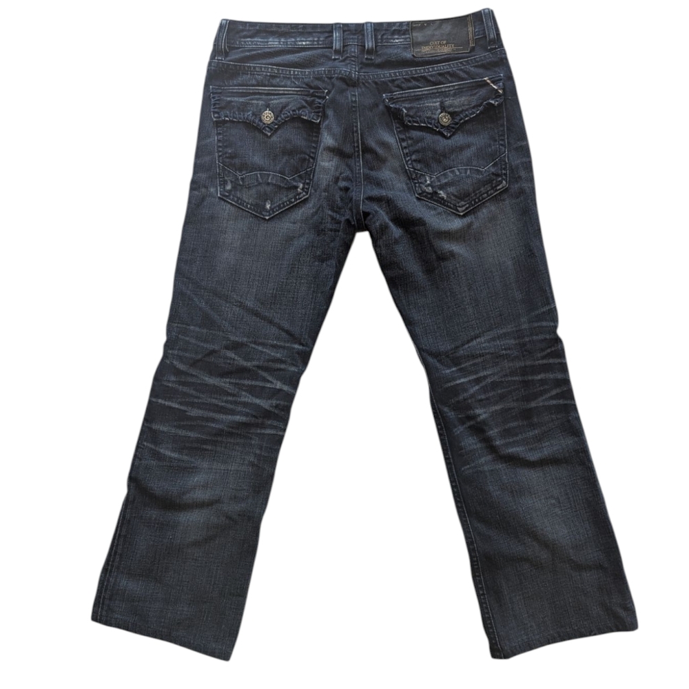 Cult of Individuality Blue Straight Jeans with Distressed Style 34x28